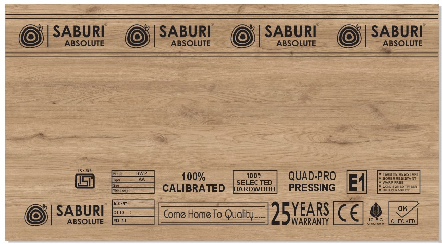 Saburi Absolute BWP plywood sheet branding