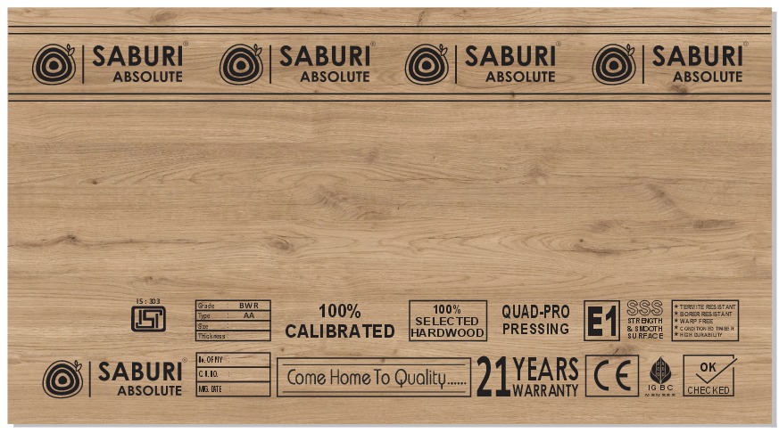 Saburi Absolute BWR plywood sheet branding
